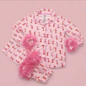 Pink Boot Print Pajamas with feathers